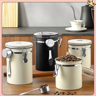 Coffee Storage Canister 1.2L airtight CO2 release valve for optimal freshness- black / white